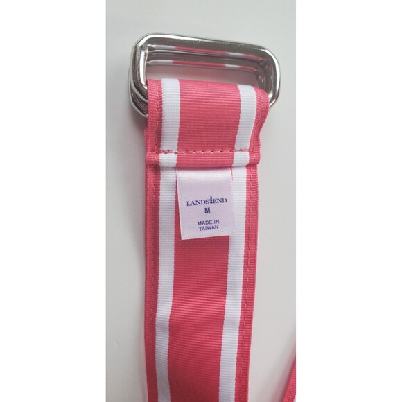 Lands' End women's multicolored ribbon cloth belt size M D ring Pink Striped 37" - Picture 4 of 4